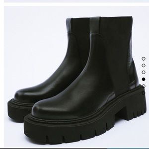 Zara Real black leather Lug sole, Chelsea boots